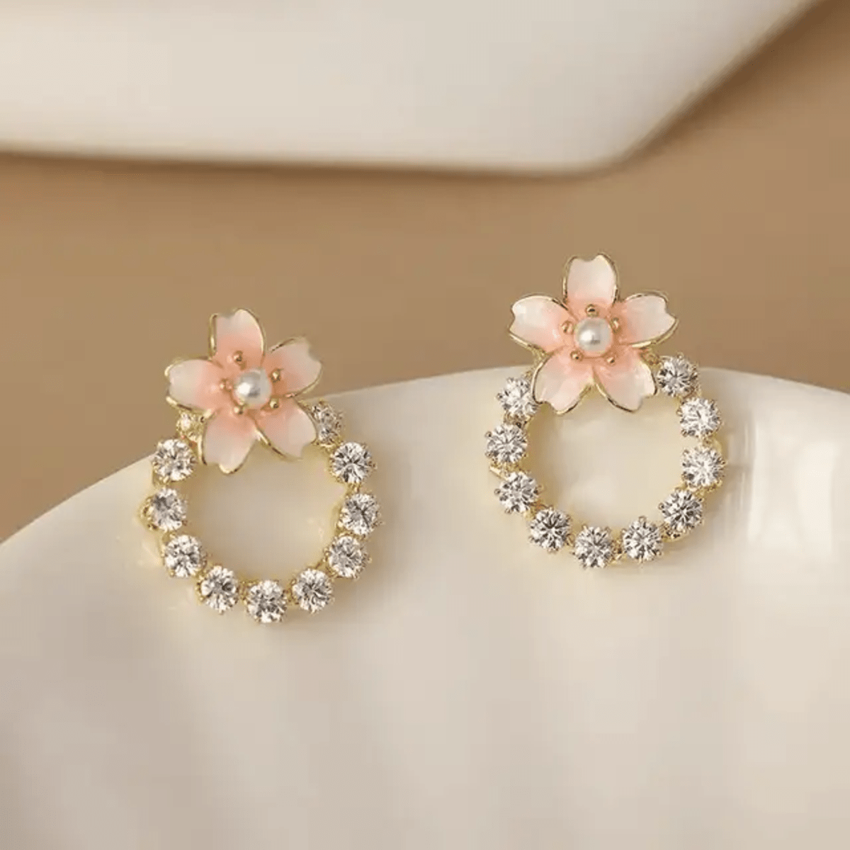 Korean Pink Floral Stud Earrings