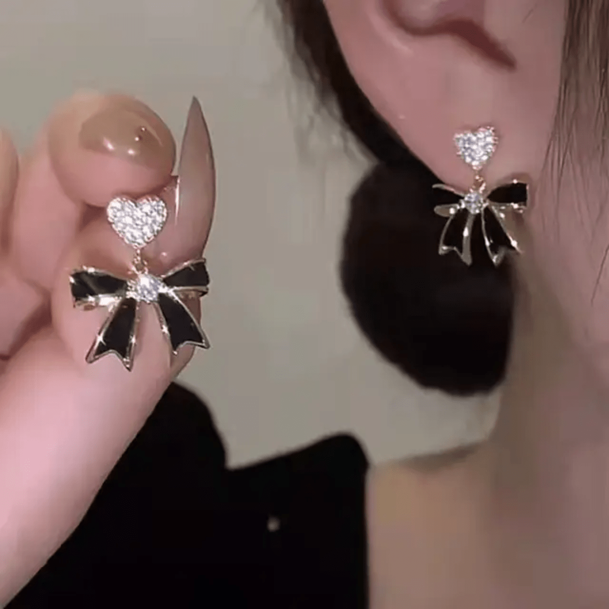 Korean Bow Shaped Drops Earrings