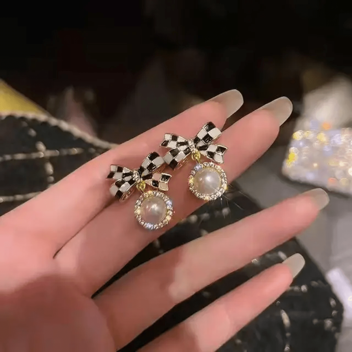 Korean Bow Shaped Drop Earrings