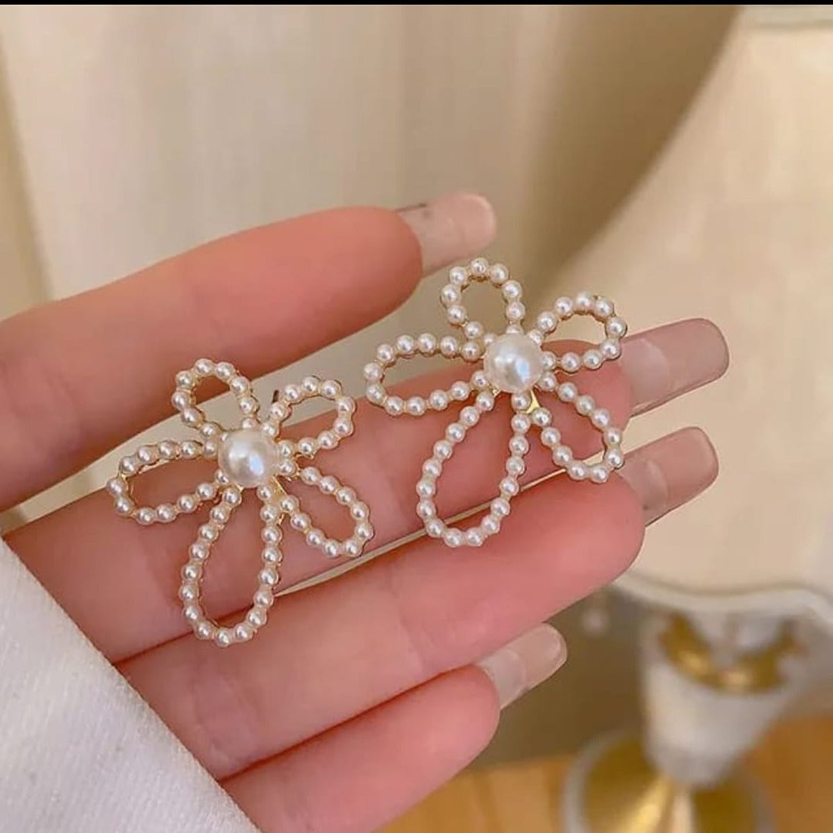 Korean Floral with Pearl Stud Earrings