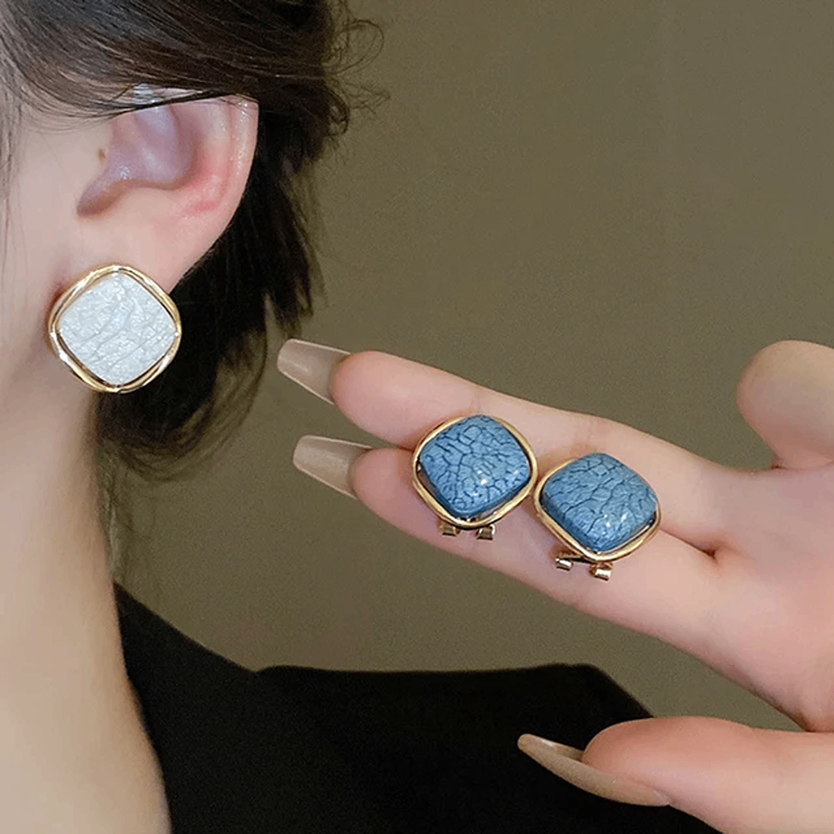 White Square Stud Earrings