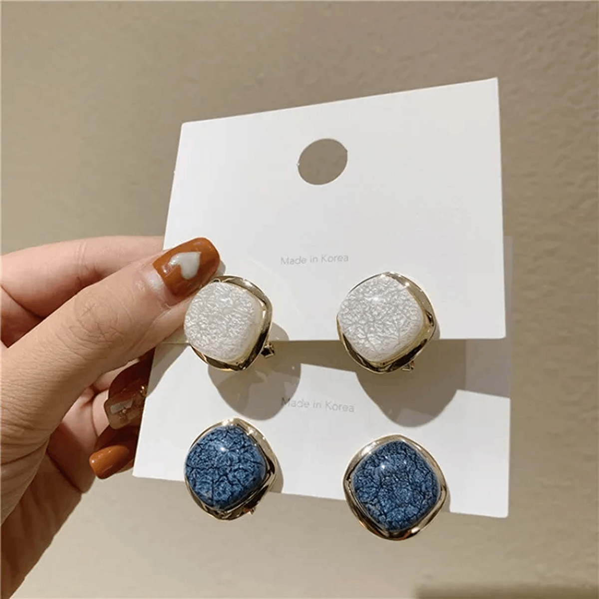 White Square Stud Earrings