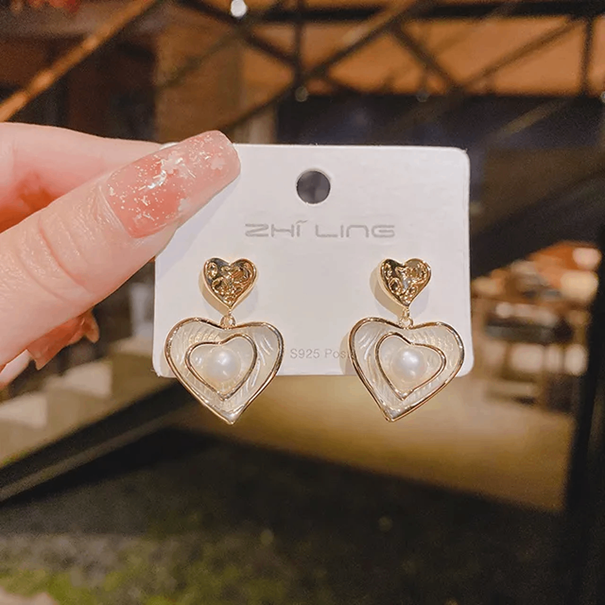 Korean Heart Shaped Drop Earrings
