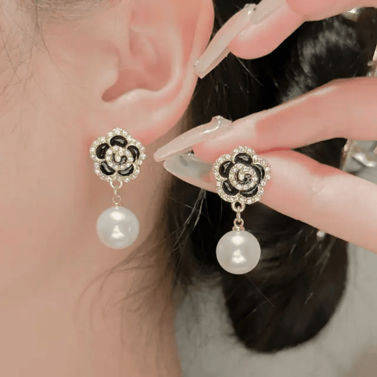 Korean Floral Shaped Pearl Drop Earrings