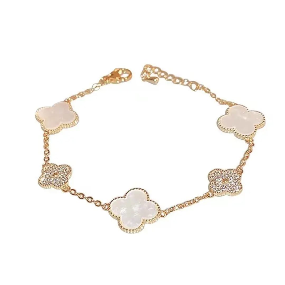 White and Diamond Clover Charm Bracelet