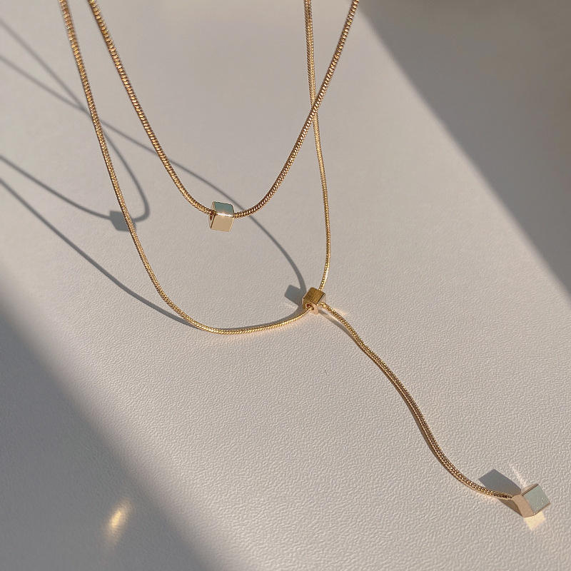 Anti-Tarnish - Square Pendant Multilayer Necklace