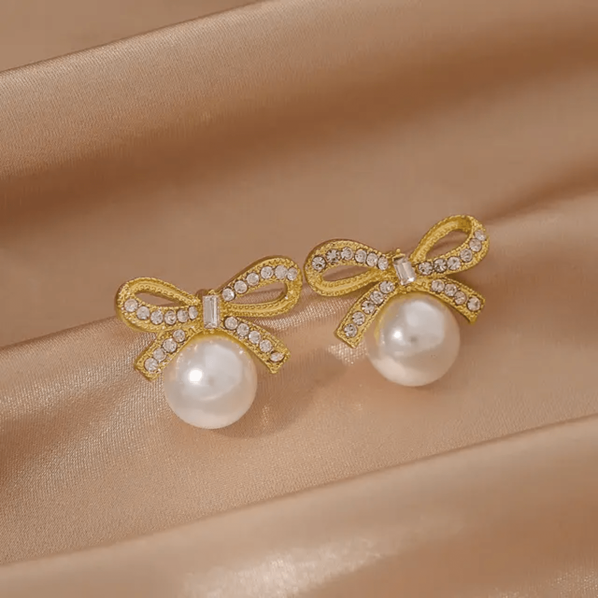 Korean Bow Shaped Pearl Stud Earrings
