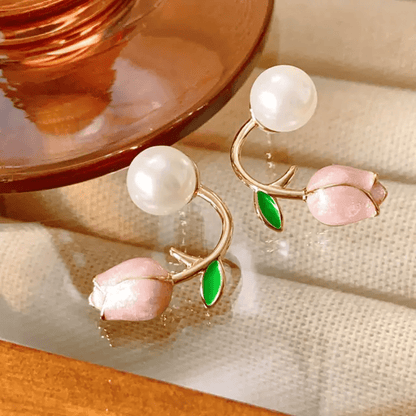Korean Daisy Pearl Stud Earrings