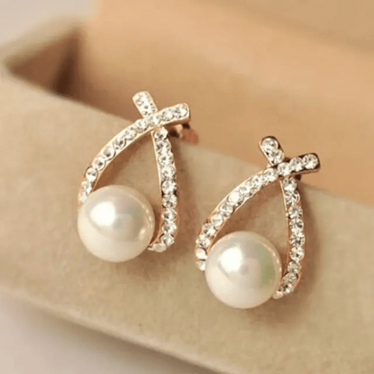 Korean Pearl Diamond Stud Earrings