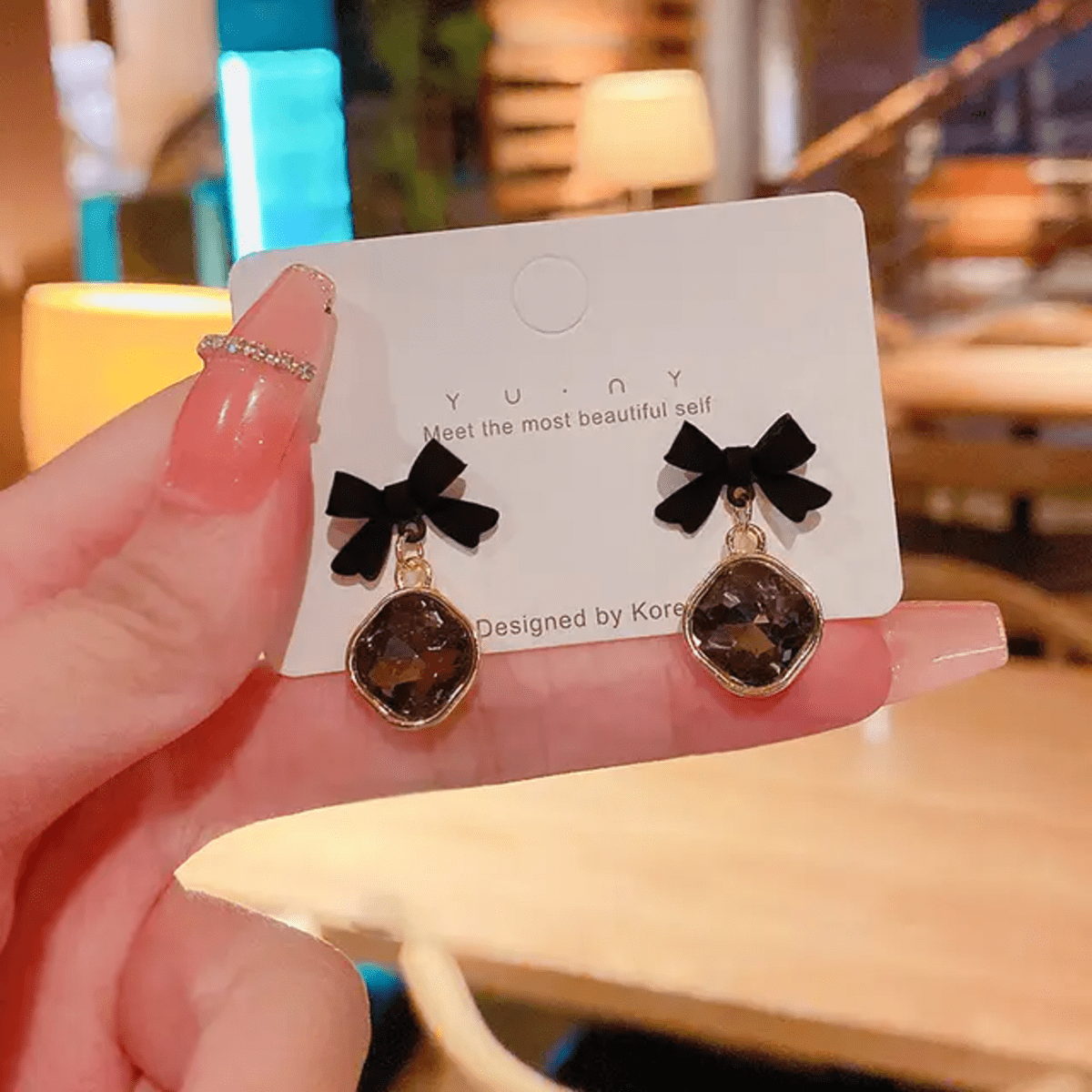 Korean Bow Drop Studs