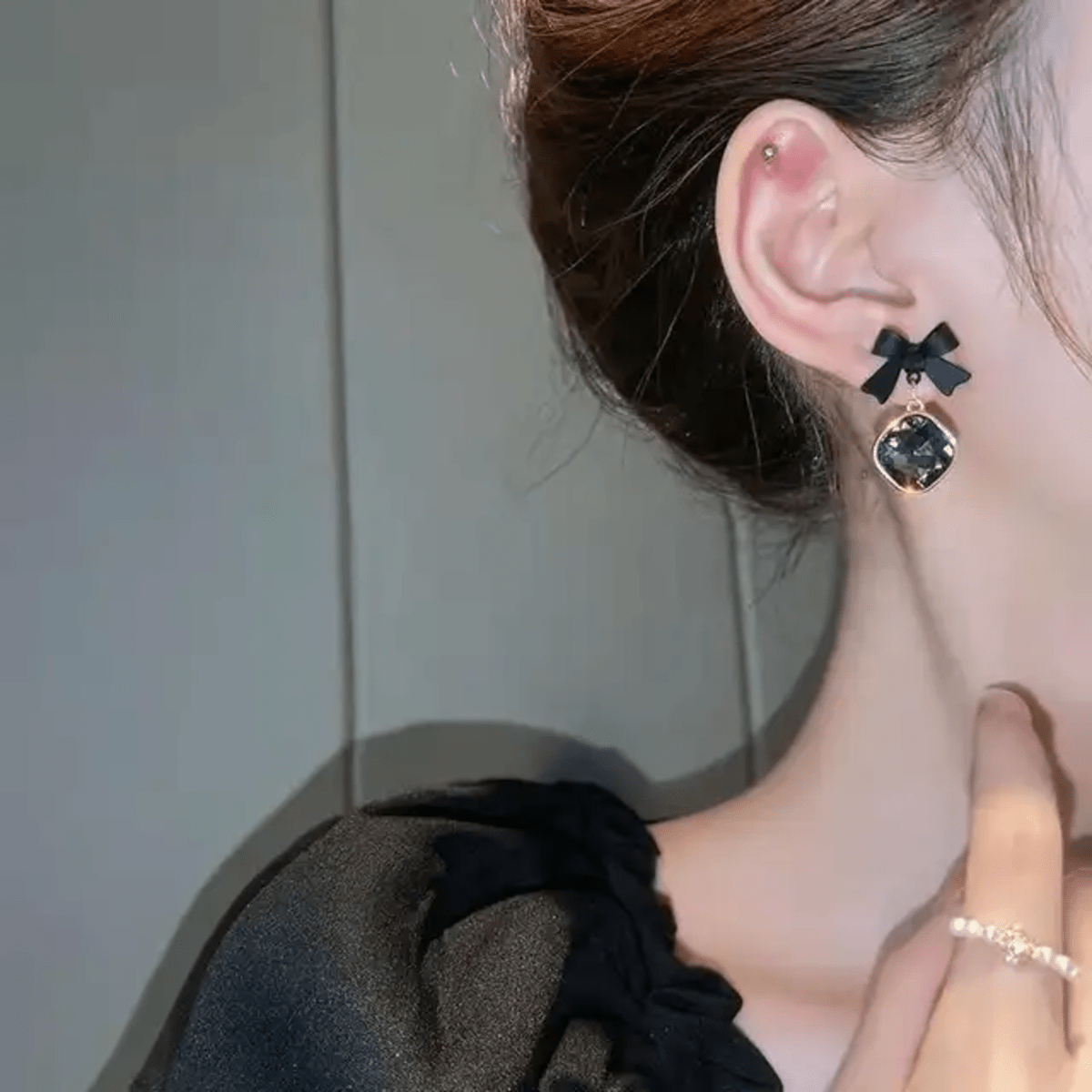 Korean Bow Drop Studs