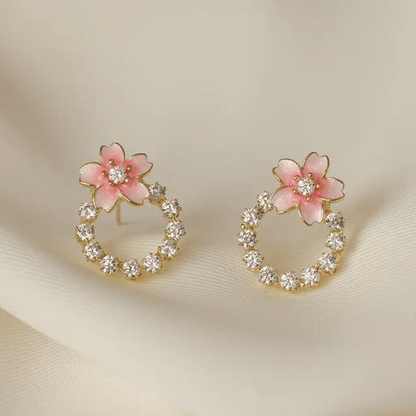 Korean Pink Floral Stud Earrings