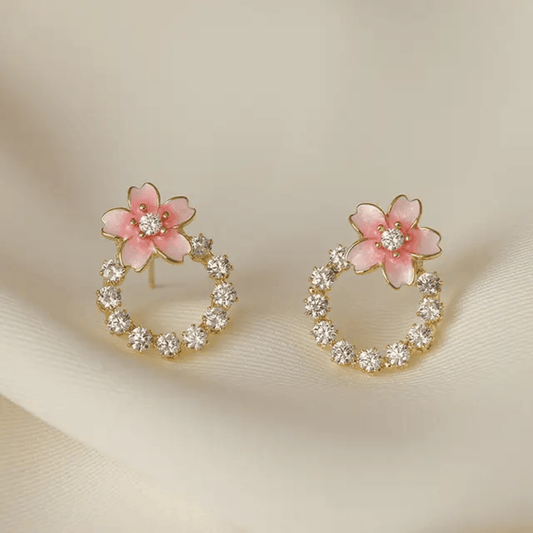 Korean Pink Floral Stud Earrings