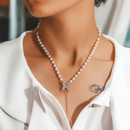 Pearl Butterfly adjustable Necklace