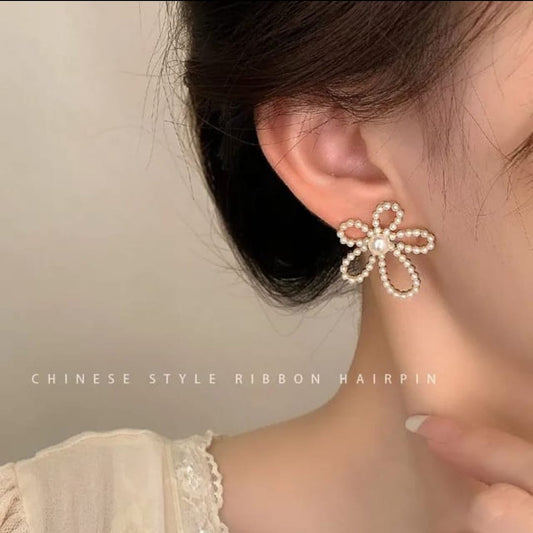 Korean Floral with Pearl Stud Earrings