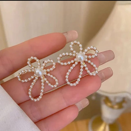 Korean Floral with Pearl Stud Earrings