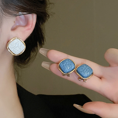 White Square Stud Earrings