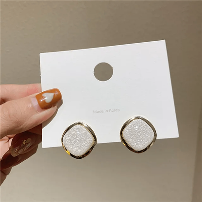 White Square Stud Earrings