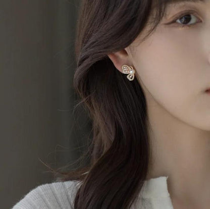 Korean Butterfly Pearl Diamond Stud Earrings