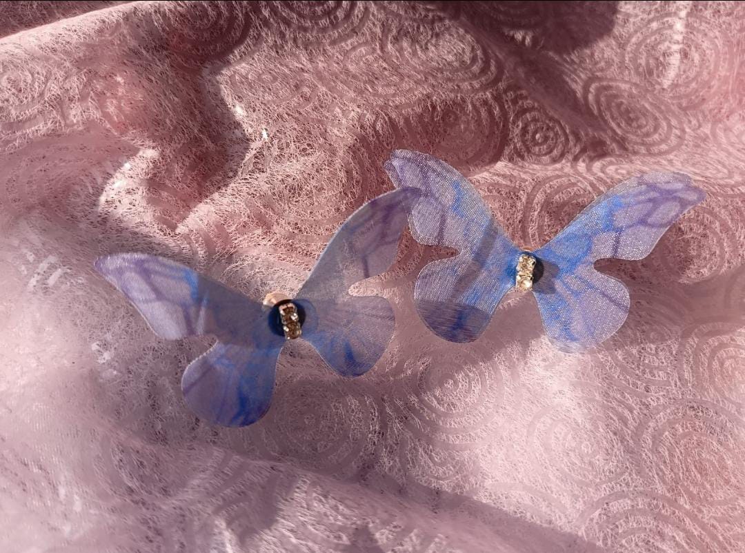 Korean Purple Blue Butterfly Stud Earrings
