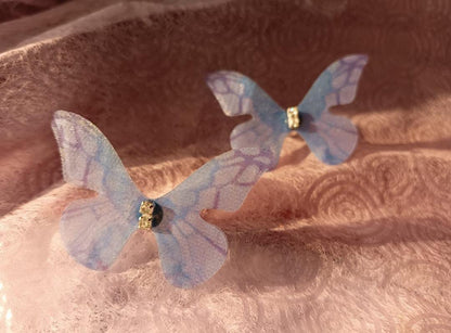 Korean Purple Blue Butterfly Stud Earrings