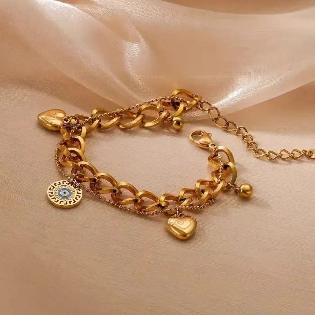 Beautiful Two-Layer chain with heart charm Anti-Tarnish Bracelet