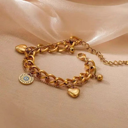 Beautiful Two-Layer chain with heart charm Anti-Tarnish Bracelet