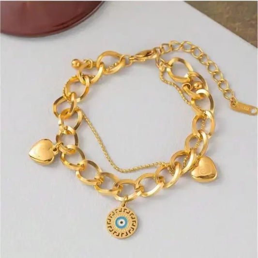 Beautiful Two-Layer chain with heart charm Anti-Tarnish Bracelet