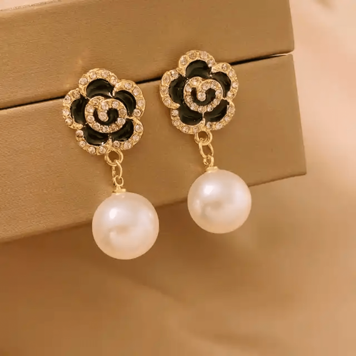 Korean Floral Shaped Pearl Drop Earrings