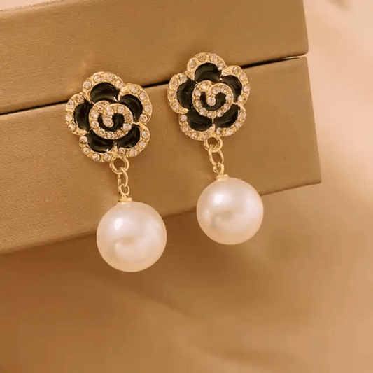 Korean Floral Shaped Pearl Drop Earrings