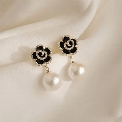 Korean Floral Shaped Pearl Drop Earrings