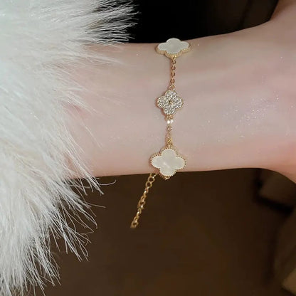 White and Diamond Clover Charm Bracelet