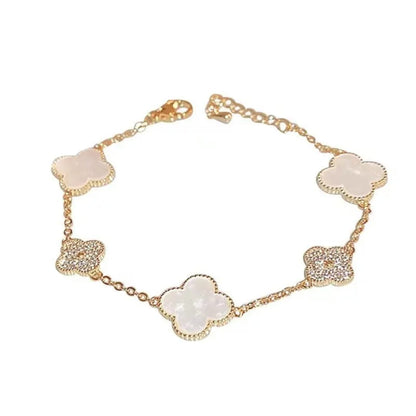 White and Diamond Clover Charm Bracelet