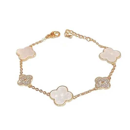 White and Diamond Clover Charm Bracelet
