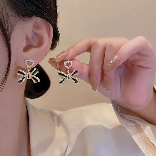 Korean Bow Pearl Earrings