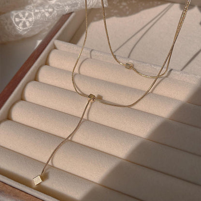 Anti-Tarnish - Square Pendant Multilayer Necklace
