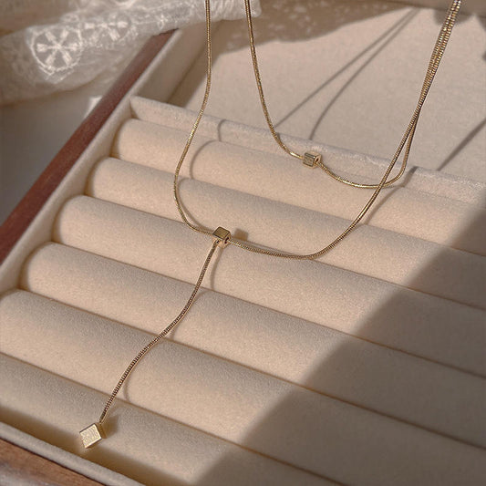 Anti-Tarnish - Square Pendant Multilayer Necklace