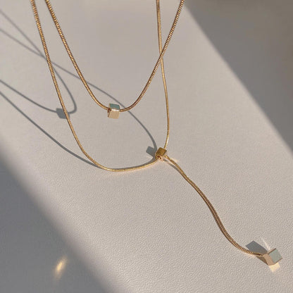 Anti-Tarnish - Square Pendant Multilayer Necklace