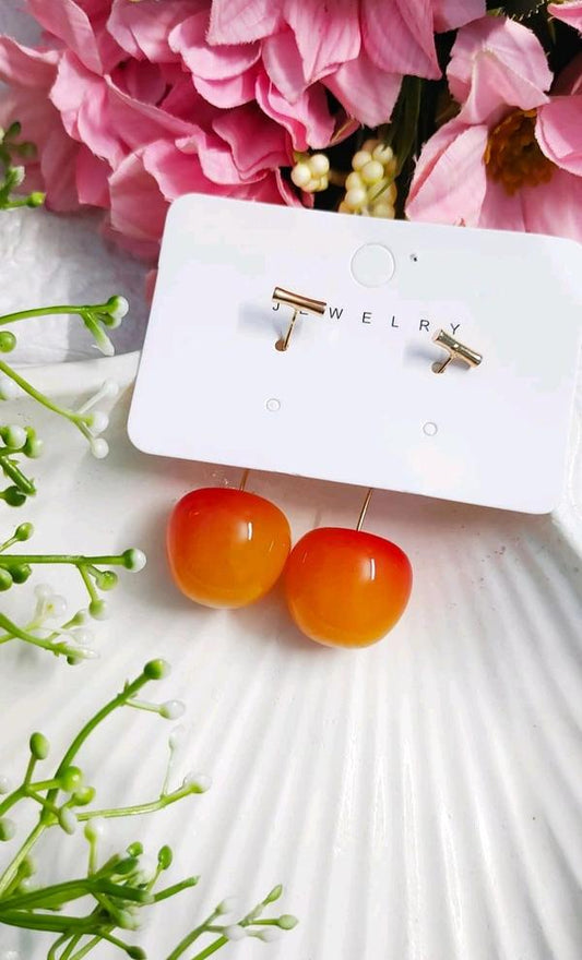 Red-Orange Cherry Drops Earrings