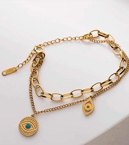 Golden & Blue Eye Charm Bracelet