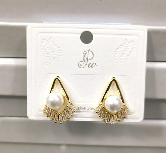 Korean hanging pearl diamond stud