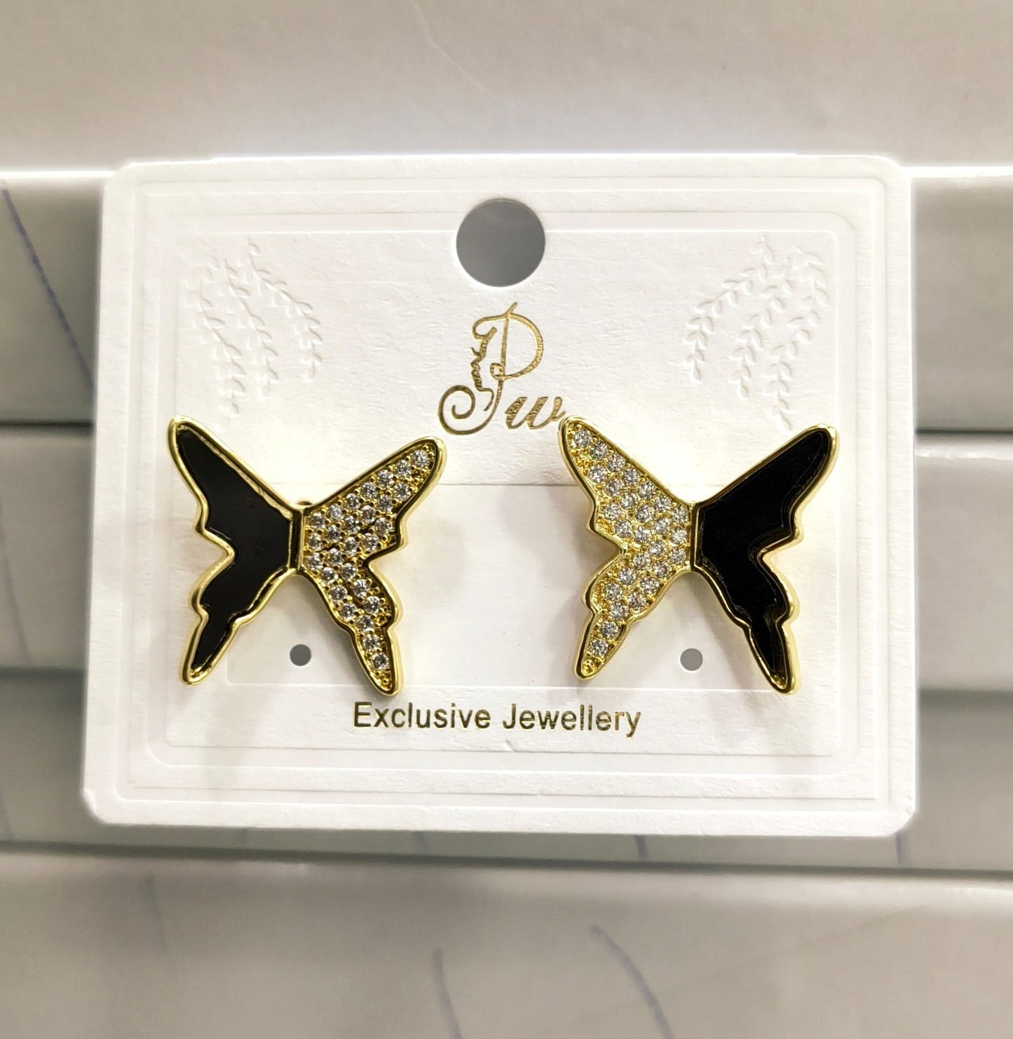 Korean Diamond Stud butterfly black